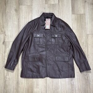 NWT Jild Men's Leather 5 Button Lambskin Dark‎ Brown Leather Jacket Sz 3XL XXXL